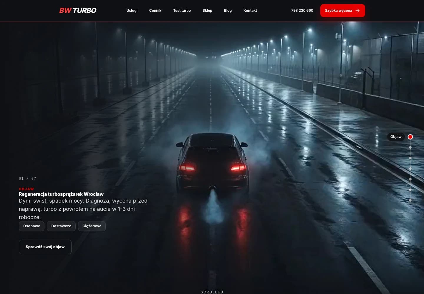 Zrzut strony BW-Turbo: oferta regeneracji i diagnostyki turbosprężarek