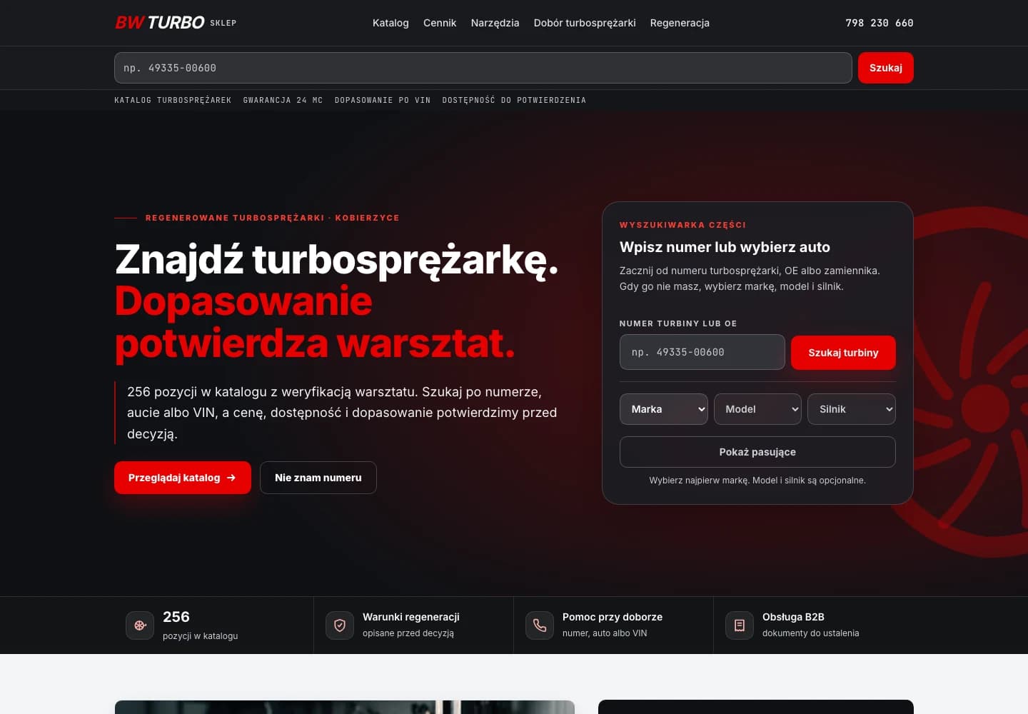 Zrzut katalogu BW-Turbo z wyszukiwarką turbosprężarek